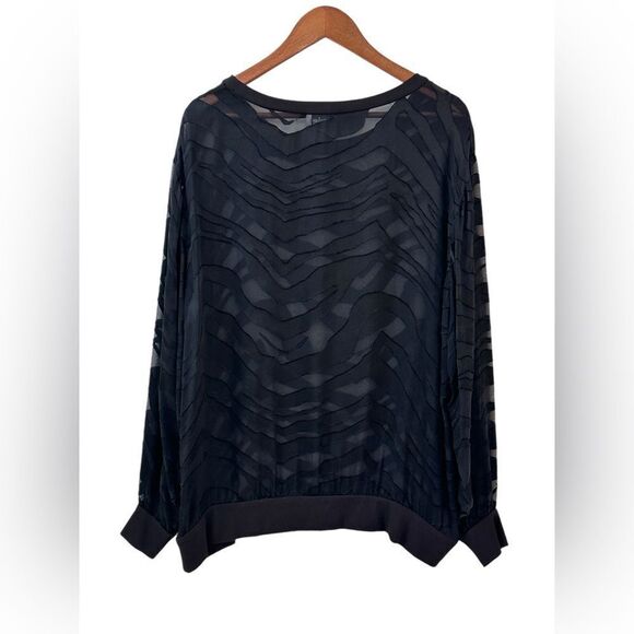 Neiman Marcus Burnout Zebra Sheer Silk Blend Long Sleeve Top Size Extra Large - Picture 6 of 9